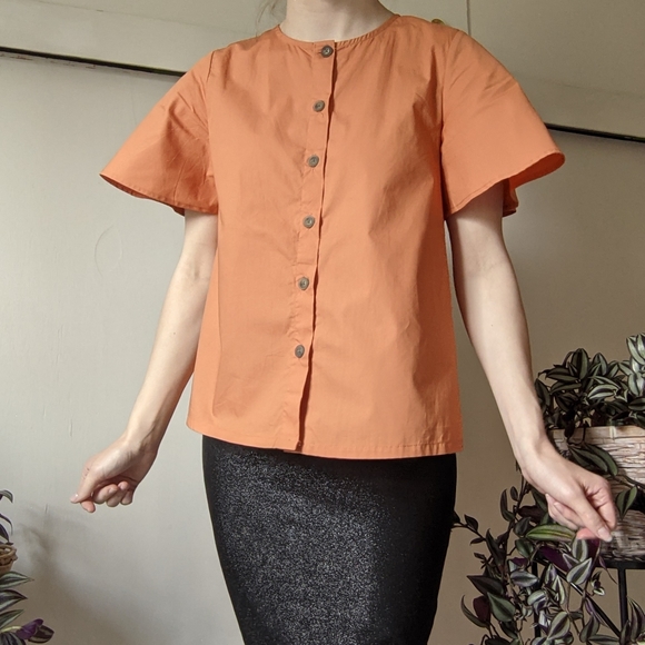 Orange flutter sleeve button up blouse - Picture 4 of 11